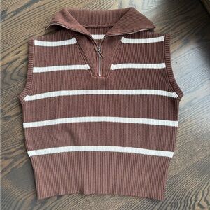 Brown and White Striped Knit Vest